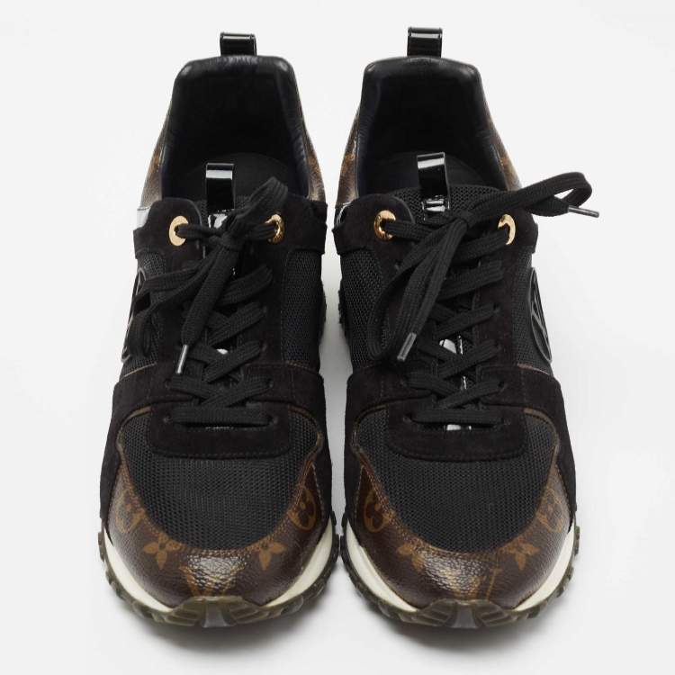 Pre Owned Louis Vuitton Brown Canvas and  Mesh Run Away Sneakers Size 40