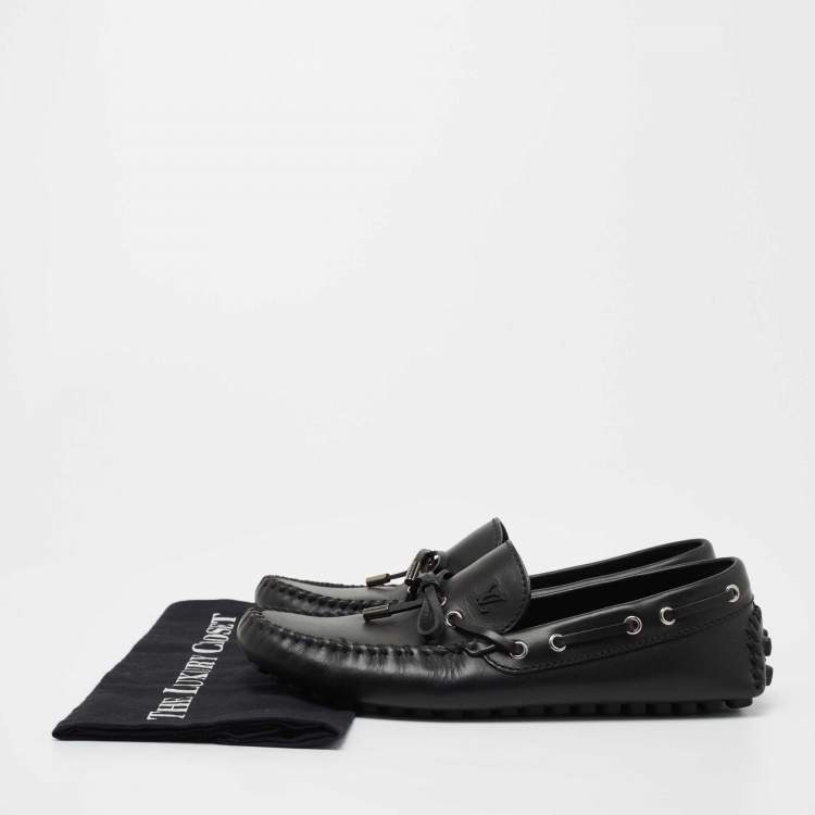 Pre Owned Louis Vuitton Black Leather Bow Arizona Loafers Size 41.5