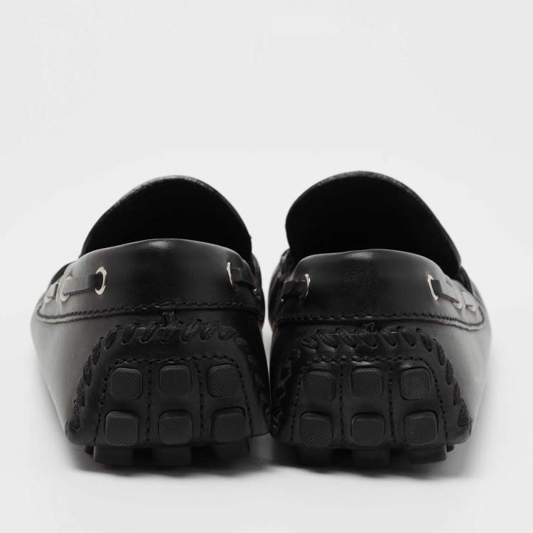 Pre Owned Louis Vuitton Black Leather Bow Arizona Loafers Size 41.5
