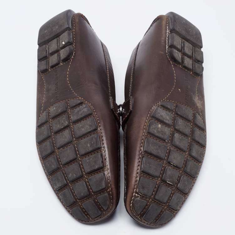 Pre Owned Louis Vuitton Brown Leather Slip on Loafers Size 41