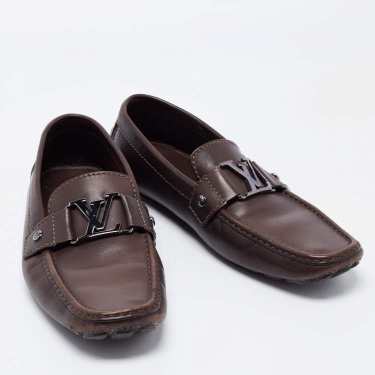 Pre Owned Louis Vuitton Brown Leather Slip on Loafers Size 41