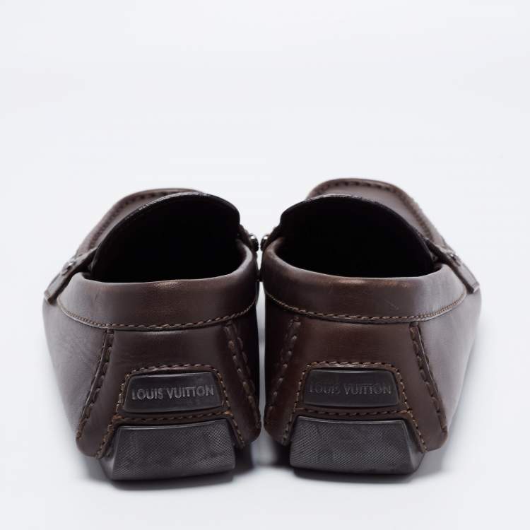 Pre Owned Louis Vuitton Brown Leather Slip on Loafers Size 41
