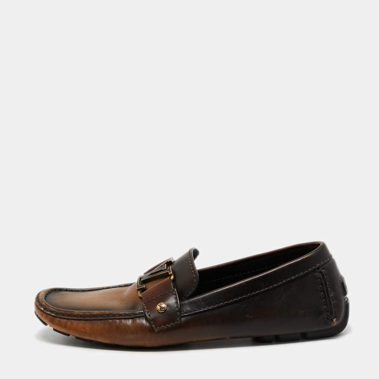 Pre Owned Louis Vuitton Brown Leather Monte Loafers Size 40.5 