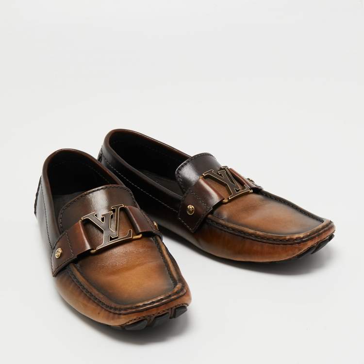 Pre Owned Louis Vuitton Brown Leather Monte Loafers Size 40.5 