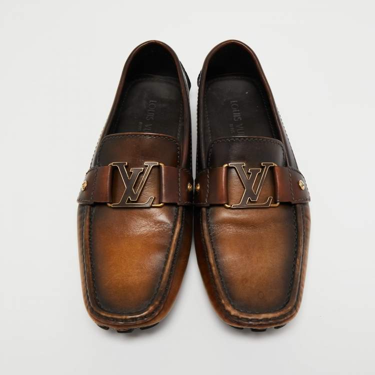 Pre Owned Louis Vuitton Brown Leather Monte Loafers Size 40.5 
