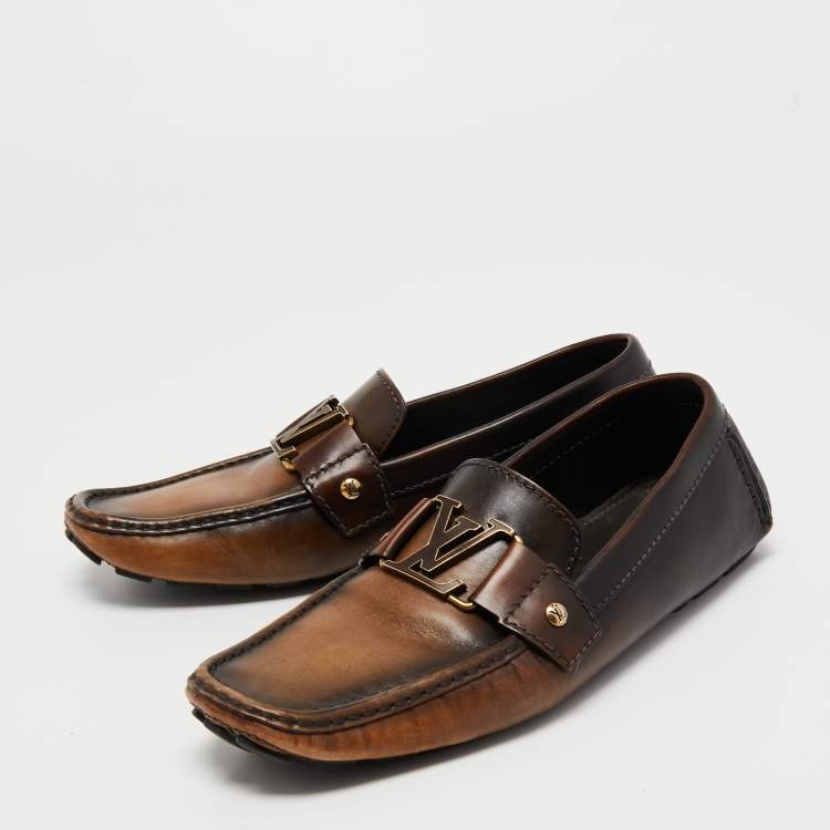 Pre Owned Louis Vuitton Brown Leather Monte Loafers Size 40.5 