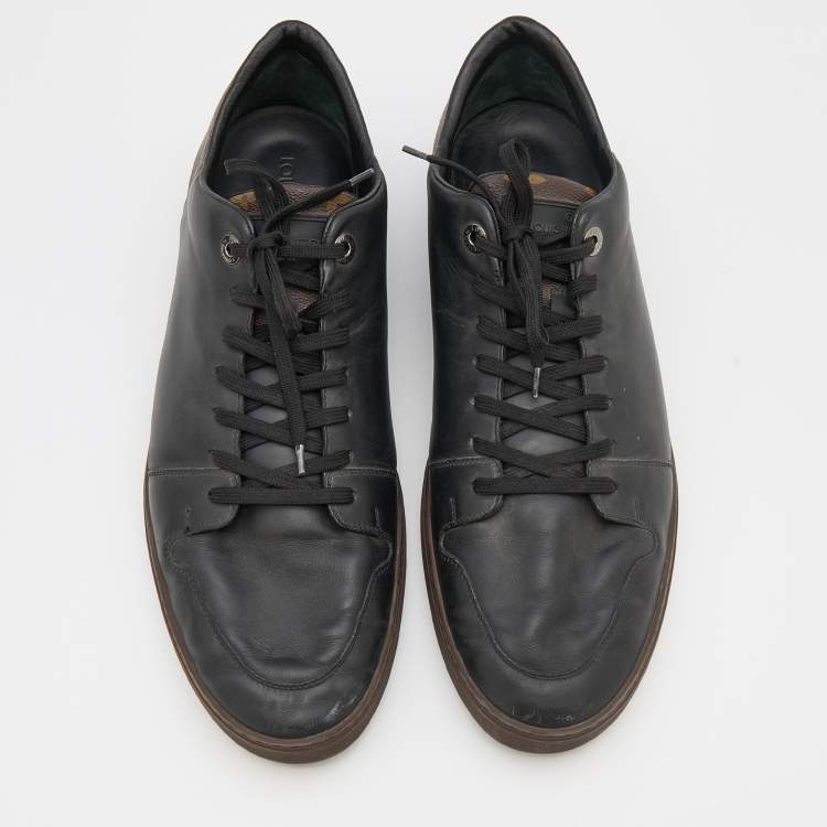 Pre Owned Louis Vuitton Black Leather And Monogram Canvas Line Up Low Top Sneakers Size 46
