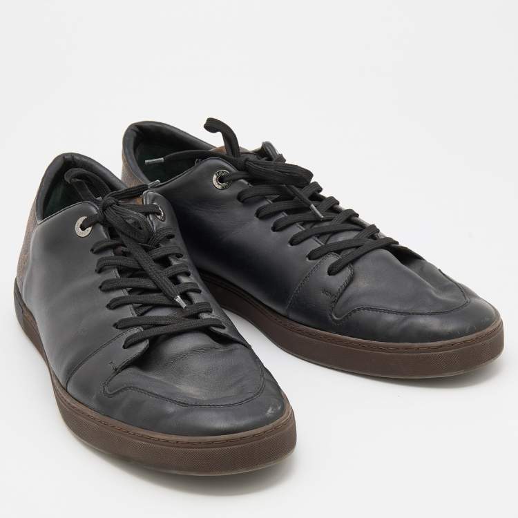Pre Owned Louis Vuitton Black Leather And Monogram Canvas Line Up Low Top Sneakers Size 46