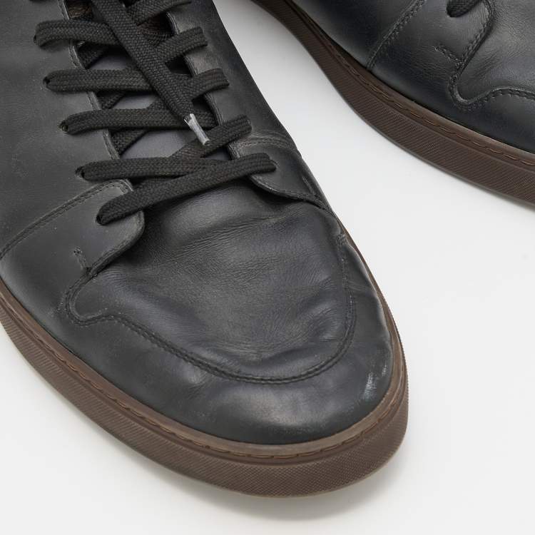 Pre Owned Louis Vuitton Black Leather And Monogram Canvas Line Up Low Top Sneakers Size 46