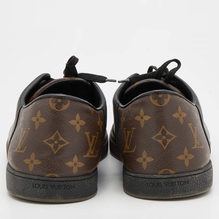 Pre Owned Louis Vuitton Black Leather And Monogram Canvas Line Up Low Top Sneakers Size 46