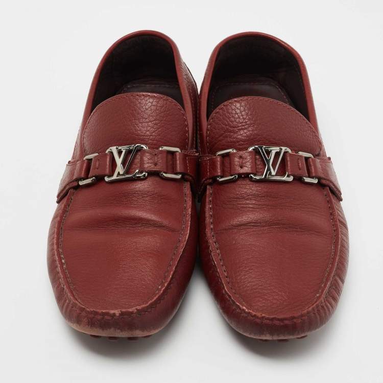 Pre Owned Louis Vuitton Red Leather Hockenheim Loafers Size 45 