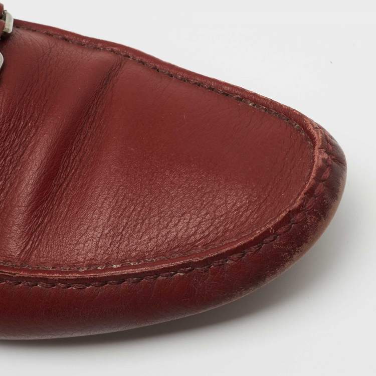 Pre Owned Louis Vuitton Red Leather Hockenheim Loafers Size 45 