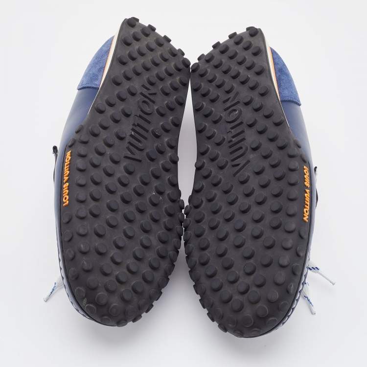 Pre Owned Louis Vuitton Blue/White Suede and Leather Racer Loafers Size 42