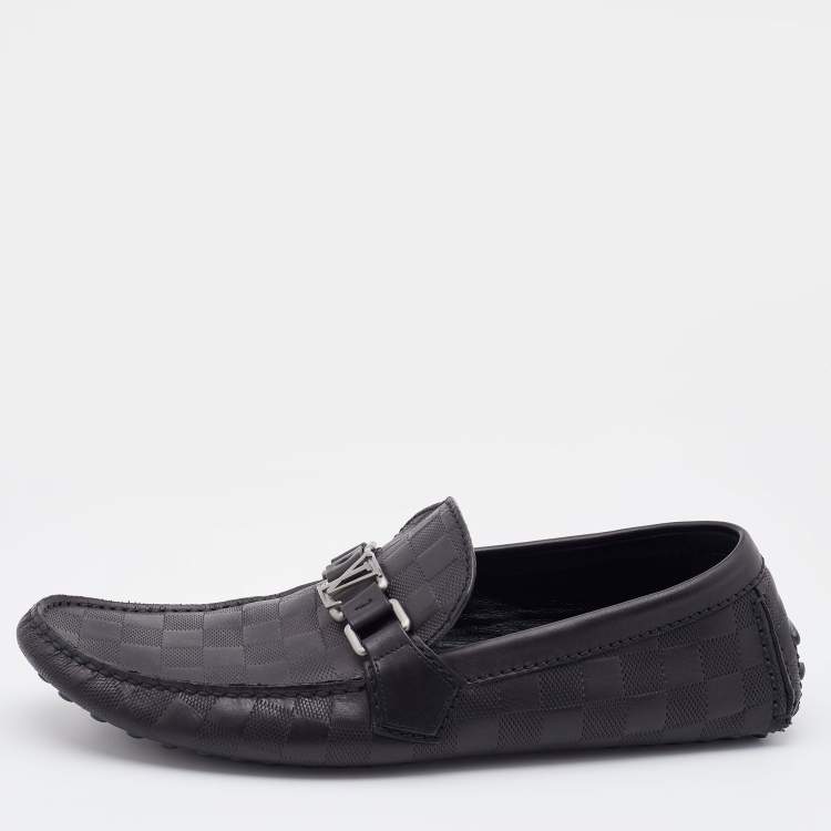 Pre Owned Louis Vuitton Black Damier Infini Leather Hockenheim Slip on Loafers Size 41