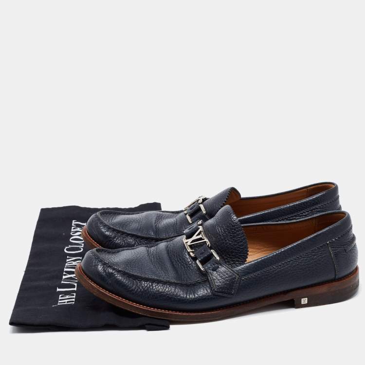 Pre Owned Louis Vuitton Navy Blue Leather Major Loafers Size 43.5 