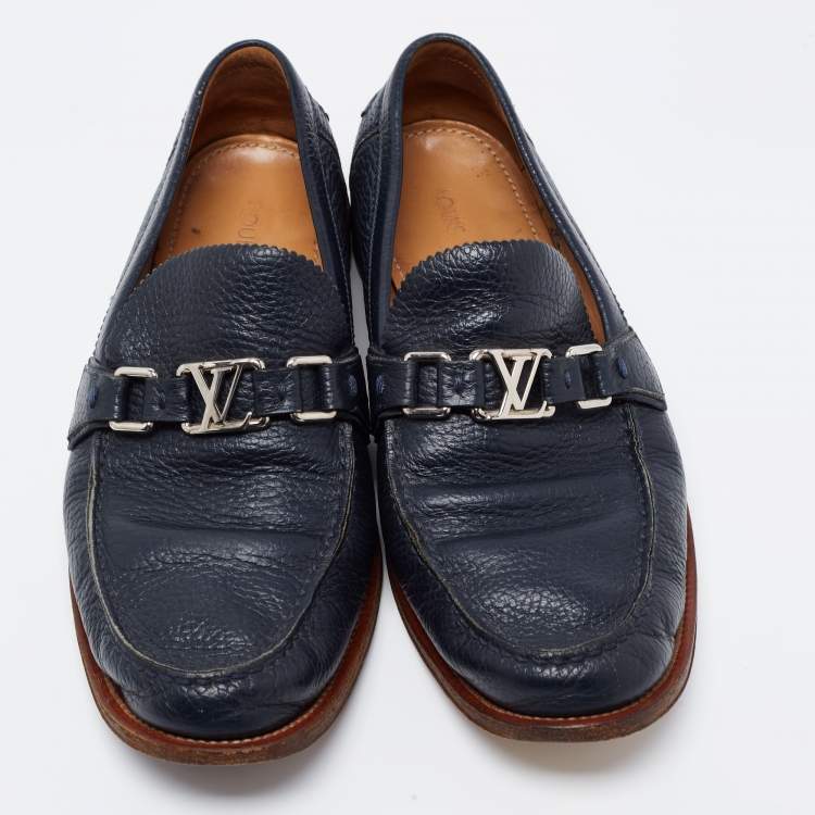 Pre Owned Louis Vuitton Navy Blue Leather Major Loafers Size 43.5 