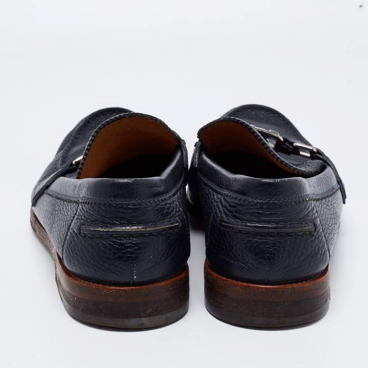 Pre Owned Louis Vuitton Navy Blue Leather Major Loafers Size 43.5 