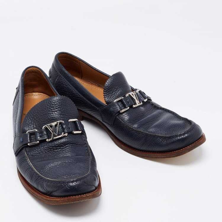 Pre Owned Louis Vuitton Navy Blue Leather Major Loafers Size 43.5 