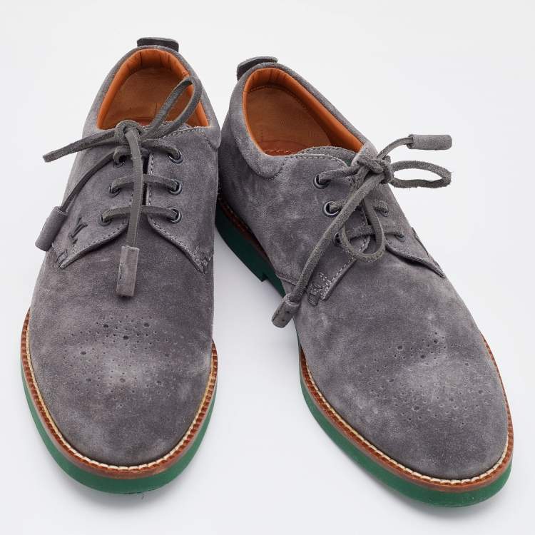 Pre Owned Louis Vuitton Slate Grey Suede Lace Up Derby Size 41