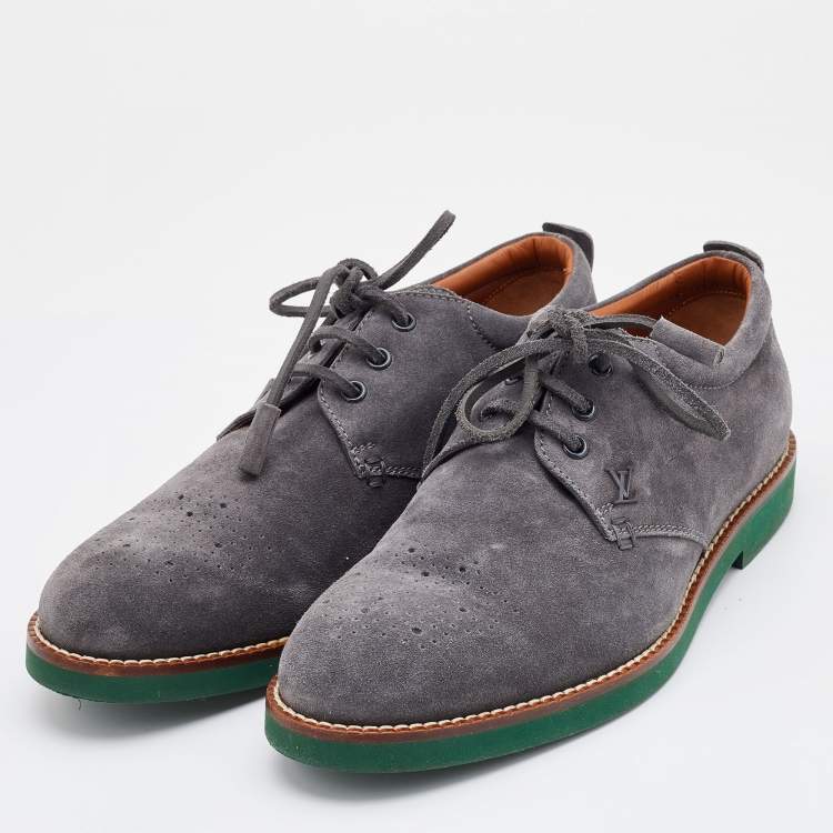 Pre Owned Louis Vuitton Slate Grey Suede Lace Up Derby Size 41