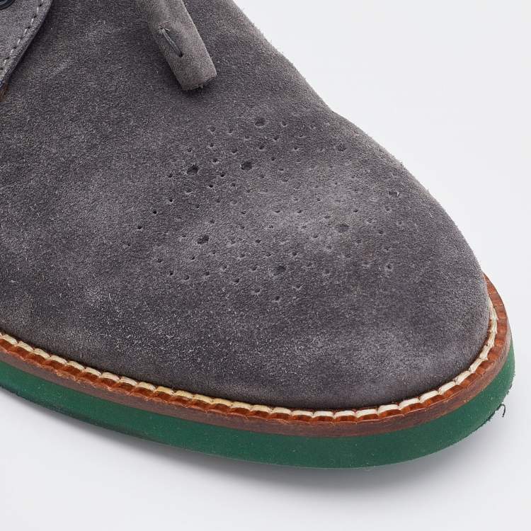 Pre Owned Louis Vuitton Slate Grey Suede Lace Up Derby Size 41
