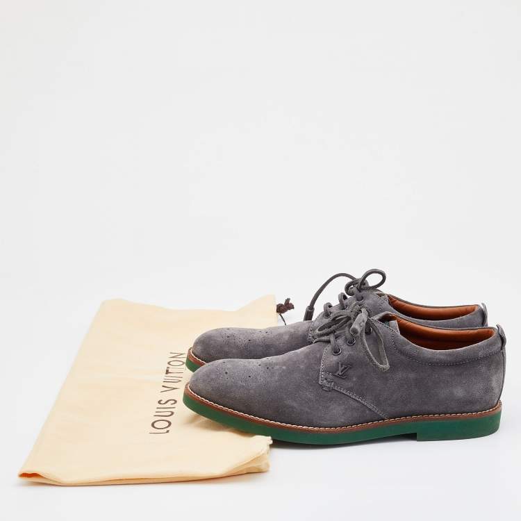 Pre Owned Louis Vuitton Slate Grey Suede Lace Up Derby Size 41