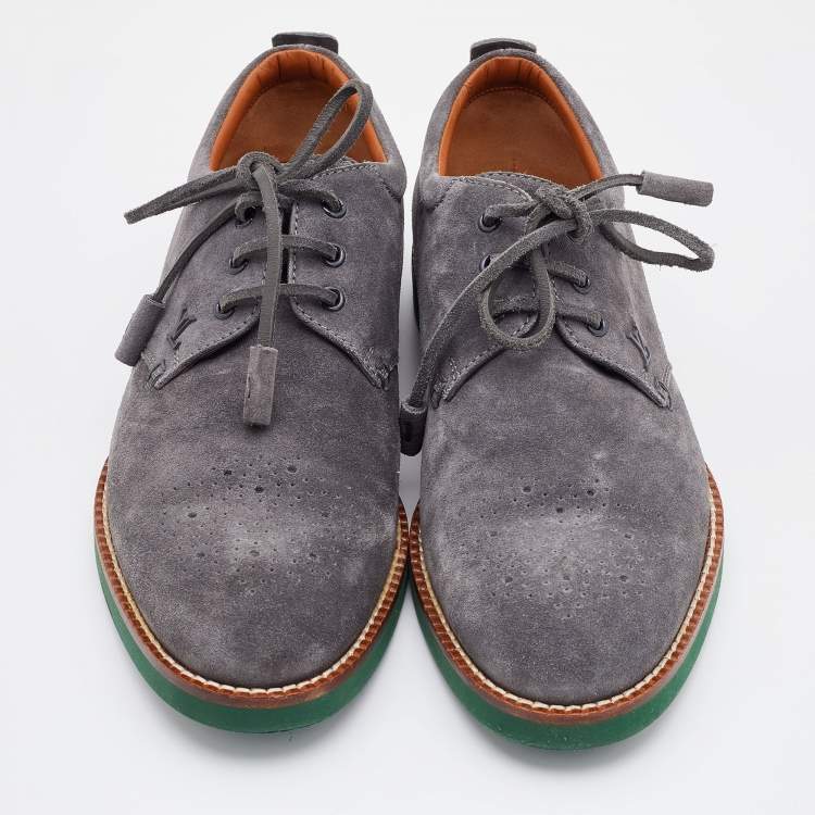 Pre Owned Louis Vuitton Slate Grey Suede Lace Up Derby Size 41