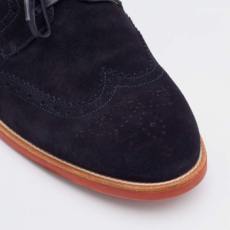 Pre Owned Louis Vuitton Navy Blue Suede Brogue Wingtip Lace Up Derby Size 41.5