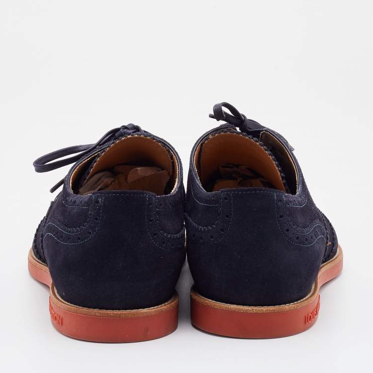 Pre Owned Louis Vuitton Navy Blue Suede Brogue Wingtip Lace Up Derby Size 41.5