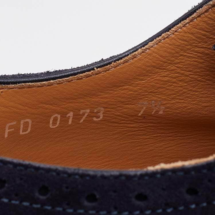 Pre Owned Louis Vuitton Navy Blue Suede Brogue Wingtip Lace Up Derby Size 41.5