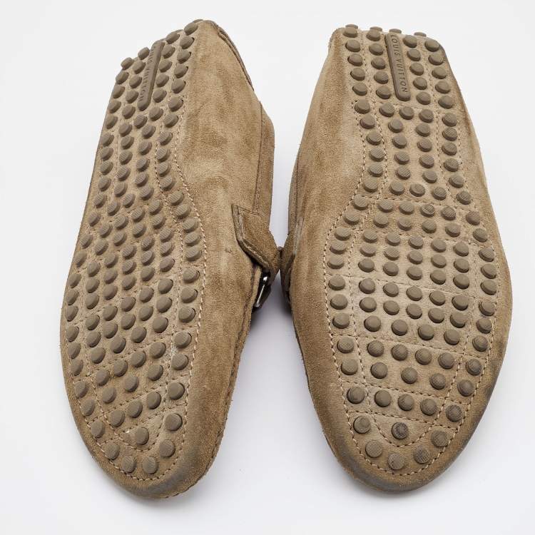 Pre Owned Louis Vuitton Khaki Brown Suede Hockenheim Loafers Size 40.5
