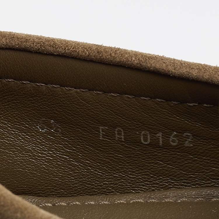 Pre Owned Louis Vuitton Khaki Brown Suede Hockenheim Loafers Size 40.5
