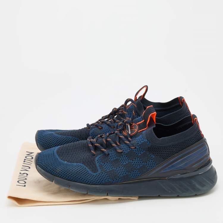 مملوكة مسبقًا Louis Vuitton Navy Blue/Black Damier Knit Fabric Fastlane Low Top Sneakers Size 42.5