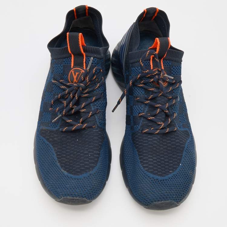 مملوكة مسبقًا Louis Vuitton Navy Blue/Black Damier Knit Fabric Fastlane Low Top Sneakers Size 42.5