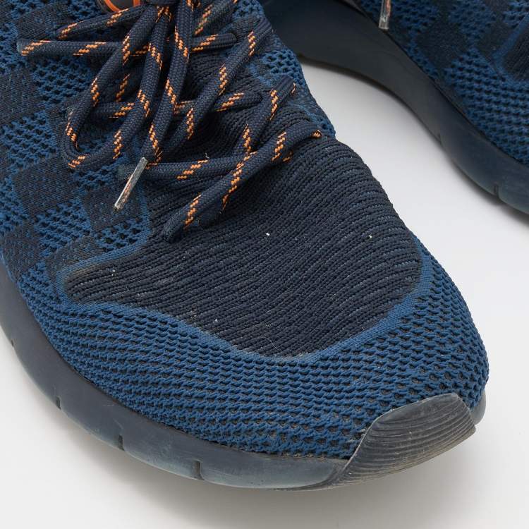مملوكة مسبقًا Louis Vuitton Navy Blue/Black Damier Knit Fabric Fastlane Low Top Sneakers Size 42.5