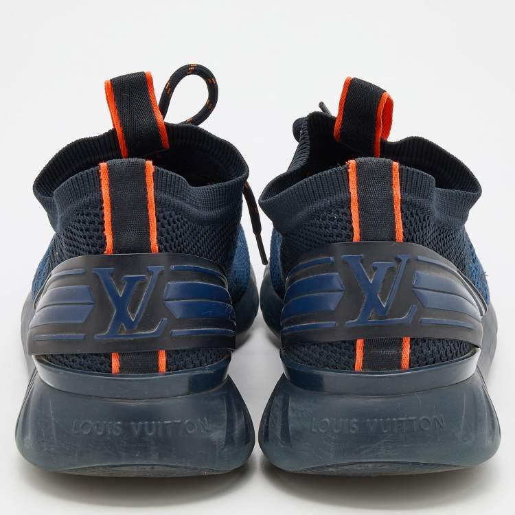 مملوكة مسبقًا Louis Vuitton Navy Blue/Black Damier Knit Fabric Fastlane Low Top Sneakers Size 42.5