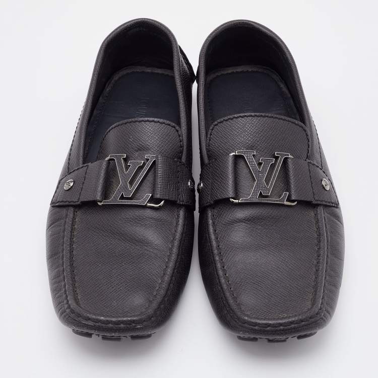 Pre Owned Louis Vuitton Black Leather Monte Carlo Slip On Loafers Size 43