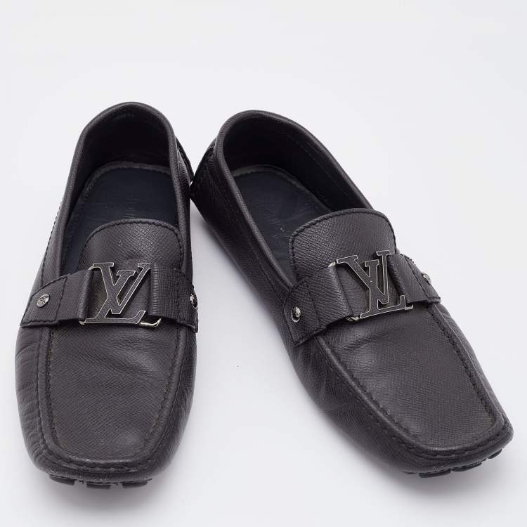 Pre Owned Louis Vuitton Black Leather Monte Carlo Slip On Loafers Size 43