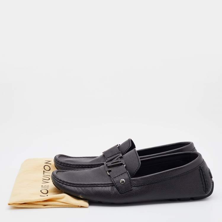 Pre Owned Louis Vuitton Black Leather Monte Carlo Slip On Loafers Size 43