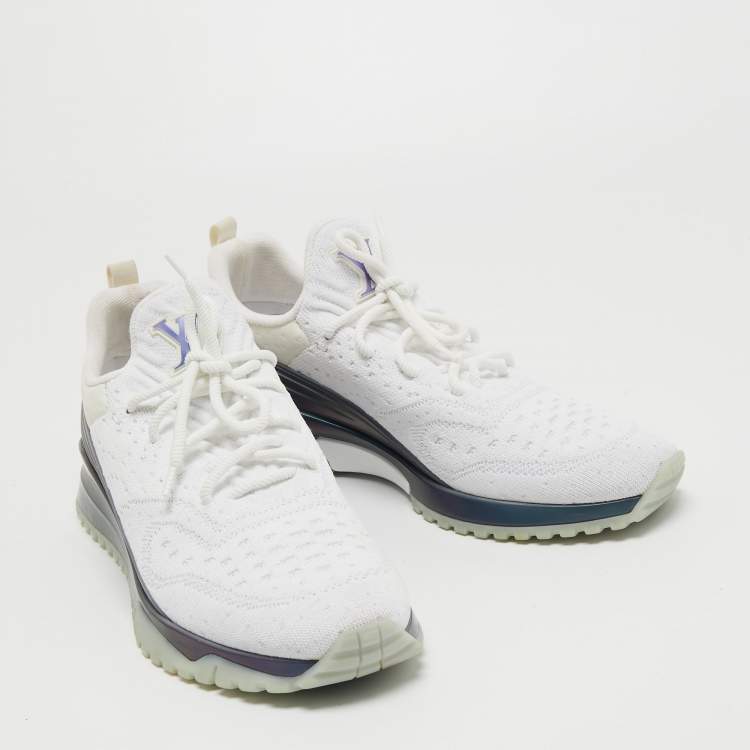 Pre Owned Louis Vuitton White Knit Fabric V.N.R Low Top Sneakers Size 43.5