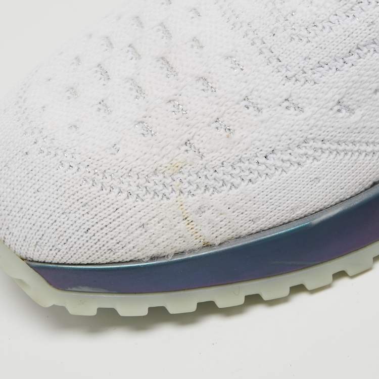 Pre Owned Louis Vuitton White Knit Fabric V.N.R Low Top Sneakers Size 43.5