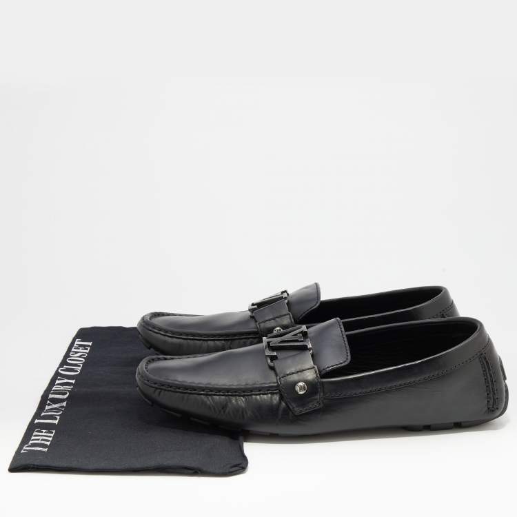 مملوكة مسبقًا Louis Vuitton Black Leather Monte Carlo Slip On Loafers Size 42.5