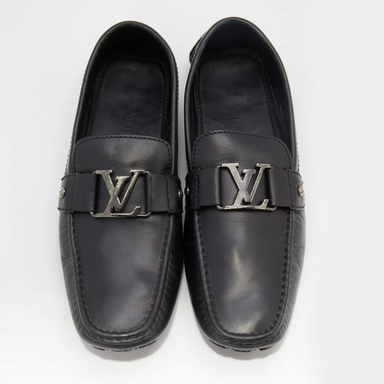 مملوكة مسبقًا Louis Vuitton Black Leather Monte Carlo Slip On Loafers Size 42.5