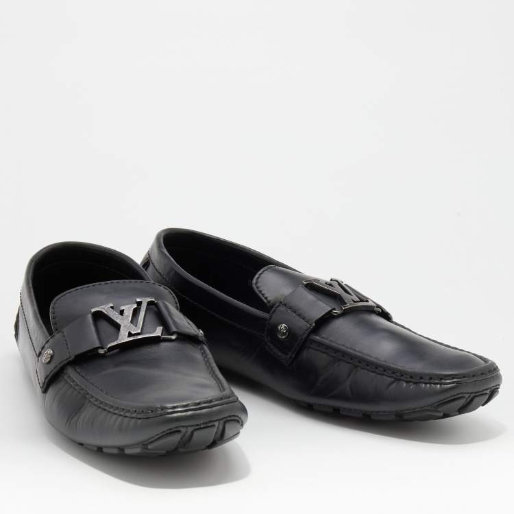 مملوكة مسبقًا Louis Vuitton Black Leather Monte Carlo Slip On Loafers Size 42.5