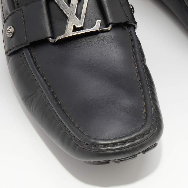 مملوكة مسبقًا Louis Vuitton Black Leather Monte Carlo Slip On Loafers Size 42.5