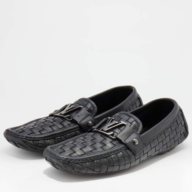 Louis Vuitton Midnight Blue Woven Leather Monte Carlo Slip On Loafers Size  41 Louis Vuitton