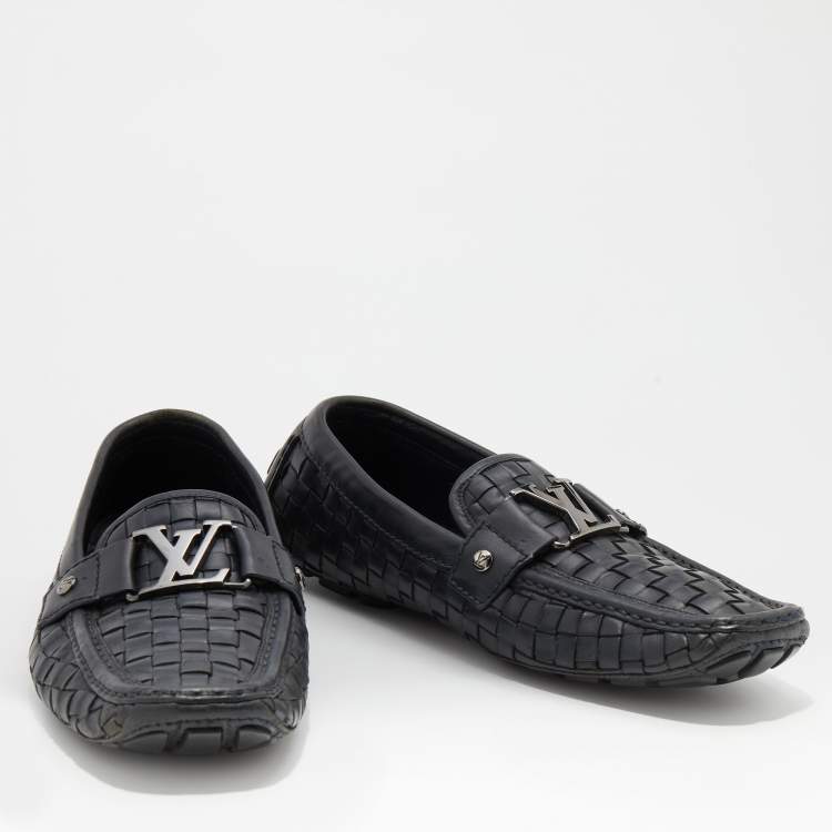 مملوكة مسبقًا Louis Vuitton Midnight Blue Woven Leather Monte Carlo Slip On Loafers Size 41