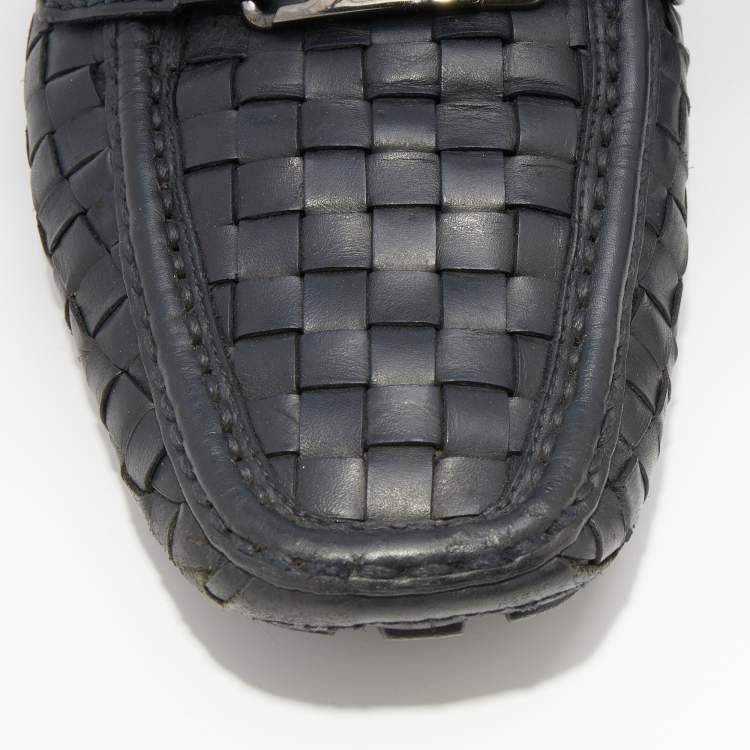 مملوكة مسبقًا Louis Vuitton Midnight Blue Woven Leather Monte Carlo Slip On Loafers Size 41