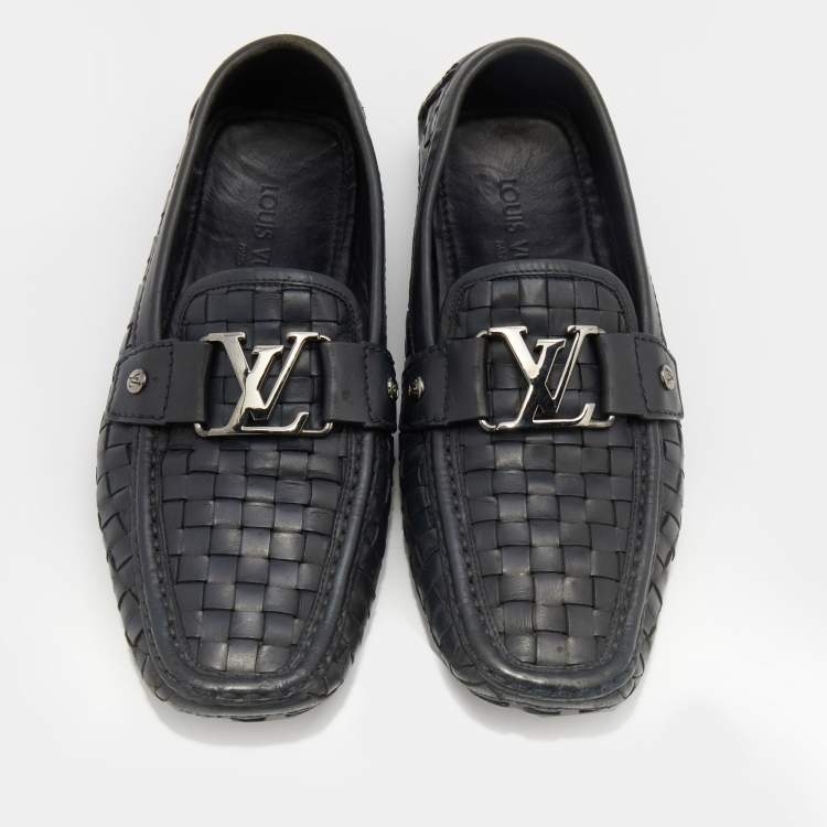 مملوكة مسبقًا Louis Vuitton Midnight Blue Woven Leather Monte Carlo Slip On Loafers Size 41
