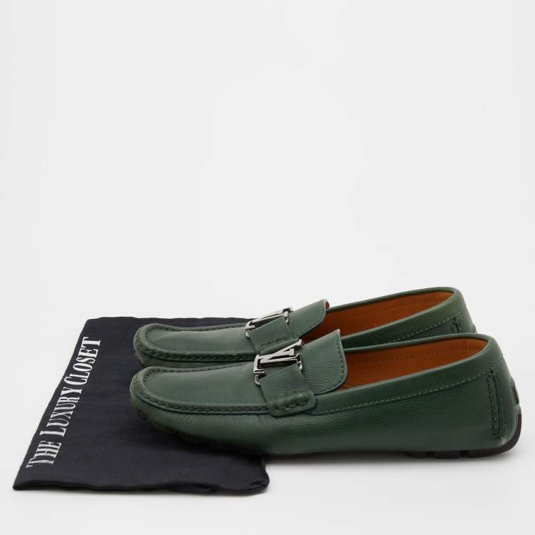 Pre Owned Louis Vuitton Green Leather Monte Carlo Slip On Loafers Size 41